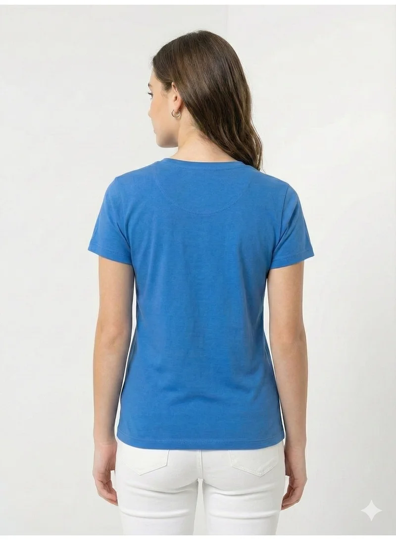 لعب البولو تيشيرت نسائي برسومات - أزرق ملكي